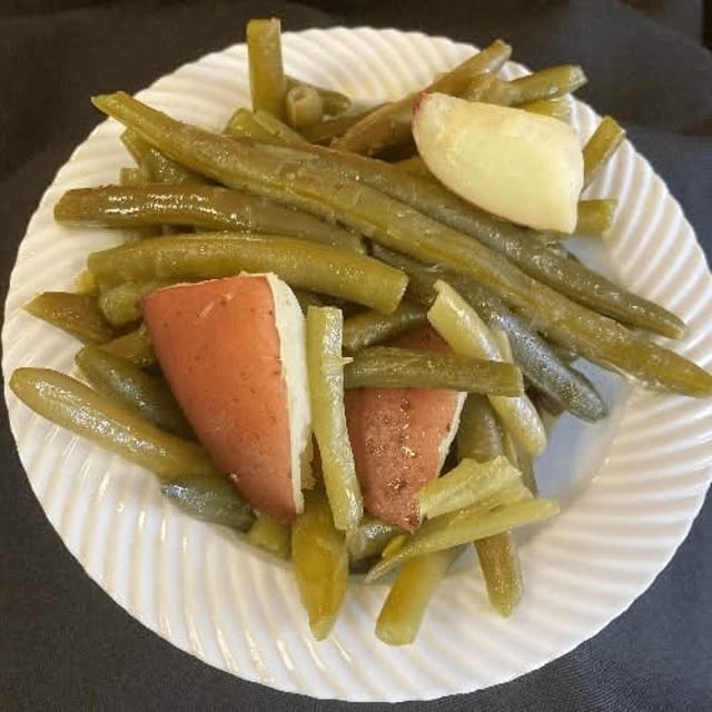 Green Beans with Potatoes Serves 8-10.